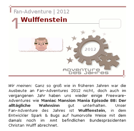 , &#8222;Wulffenstein&#8220; zum Fan-Adventure 2012 gewählt &#8211; Gab es denn sonst nix?!